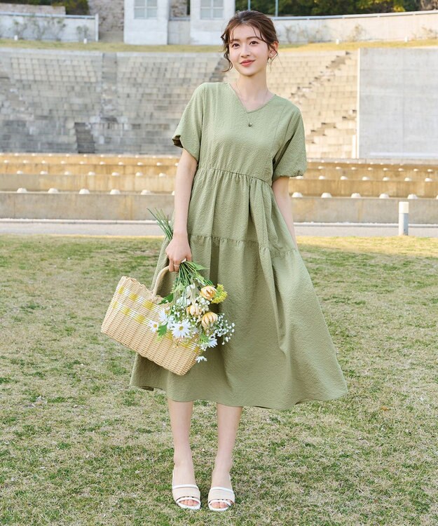 Tiaclasse リップルティアードワンピース ミント