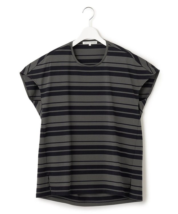 23区 【洗える】ランダムボーダー クルーネック カットソー カーキ×ネイビー