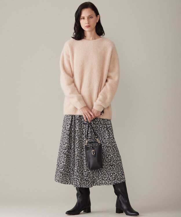 自由区 L 【洗える】フラワーペタルプリント スカート モノトーン系