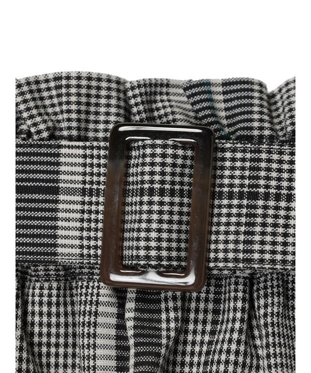 Green Parks 綿麻混バックルベルト付タイトスカート Check Black