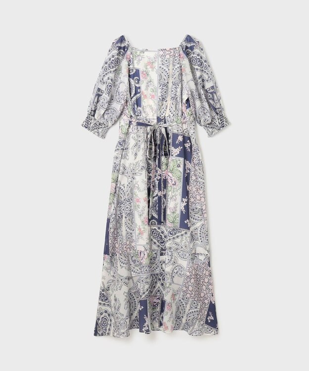 GRACE CONTINENTAL スカーフプリントドレス ネイビー