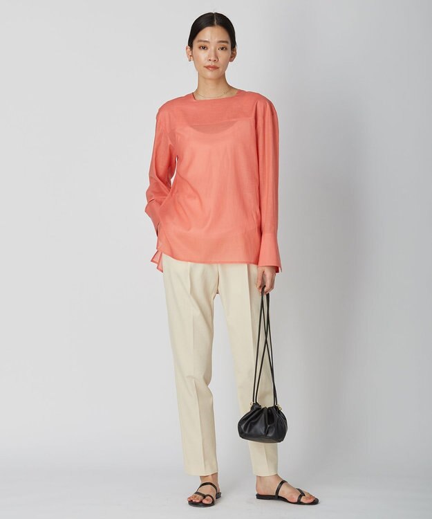 ICB 【洗える】テンセルコットンローン スクエアネックブラウス サーモンピンク系
