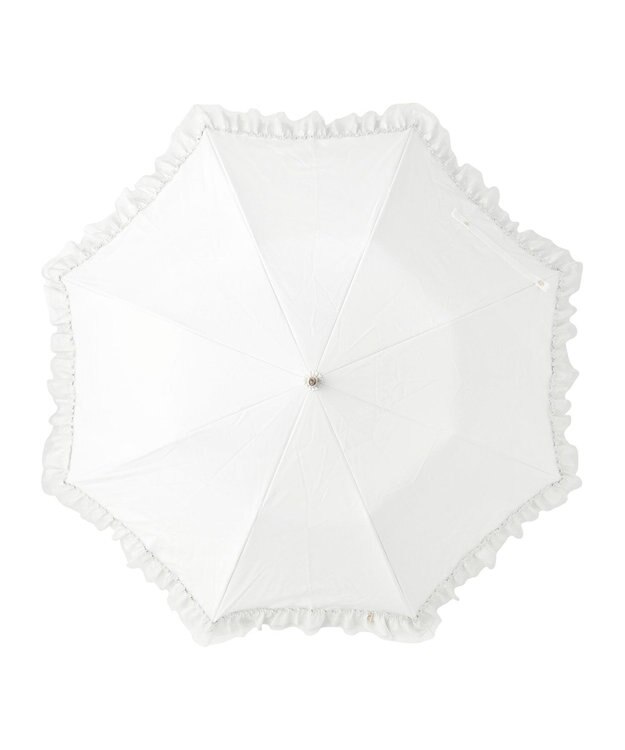 MOONBAT ランバン オン ブルー 晴雨兼用日傘 折りたたみ傘 ビジュー付きオーガンジーフリル 遮光 遮熱 UV オフホワイト