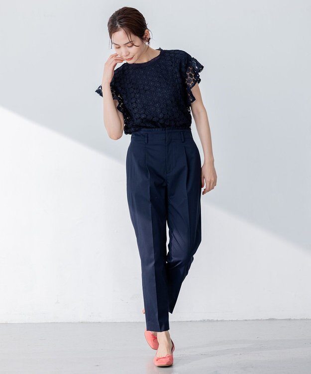 組曲 【ストレッチ・イージーケア】ハイウエストチノ パンツ ネイビー系