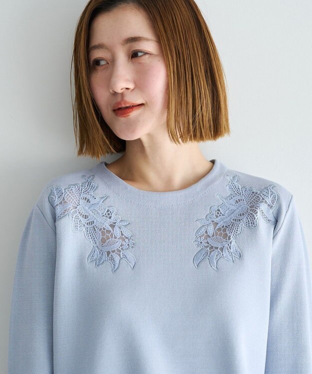 YECCA VECCA 2way襟付きレースニット Grayish Blue