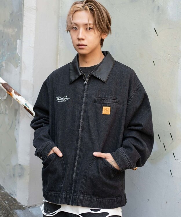 WEGO 【ユニセックス着用ITEM/MLサイズ展開】ワーカーズZIPデニムジャケット デニムブラックソノタ