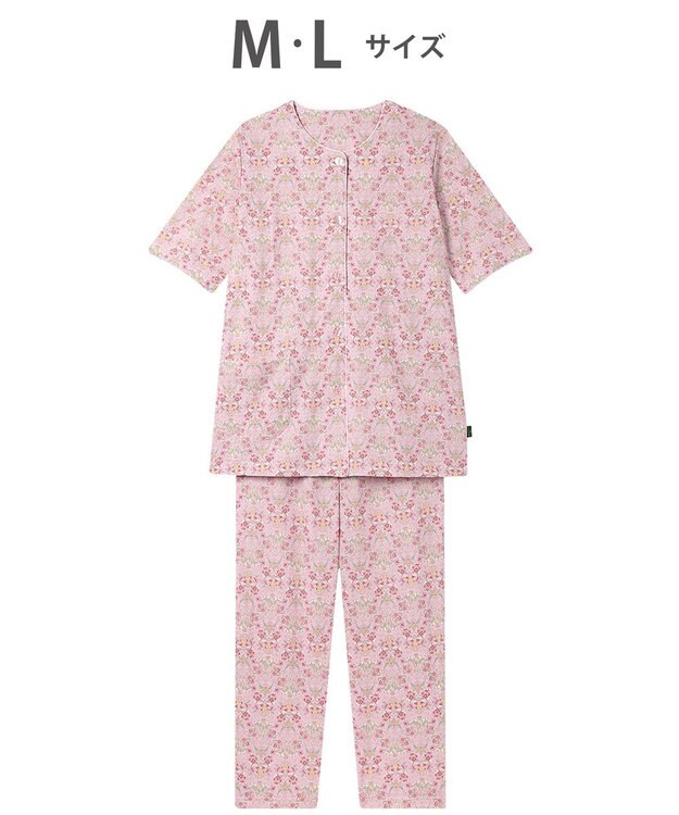 WACOAL パジャマ 綿100%(本体) 天竺素材 ミントン 5分袖 半袖 長ズボン レディース NDT167 /ワコール ピンク