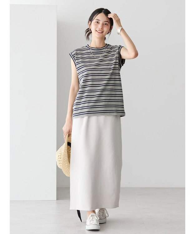 AMERICAN HOLIC マルチボーダーノースリーブカットプルオーバー Navy