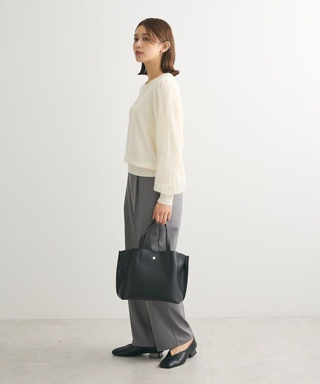 Green Parks 袖チュールマジョリカドッキングニットプルオーバー Ivory