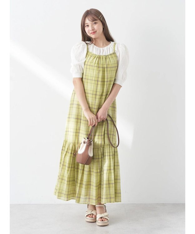 earth music&ecology マドラスチェックキャミワンピース Yellow