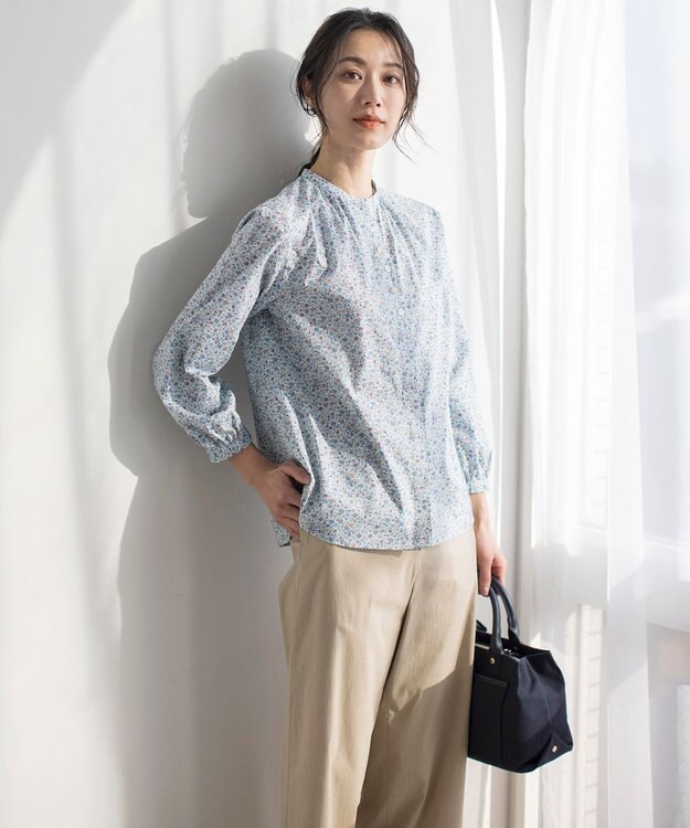 J.PRESS LADIES L 【洗える】Liberty Lilibet＆Hannah Rose バンドカラー ブラウス ブルー系5