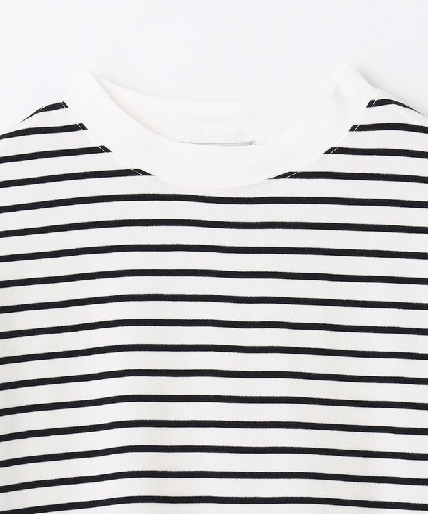 ANY L 【大好評につき新色登場！】モックネックフレンチスリーブ ボーダーＴシャツ ホワイト×ブラック