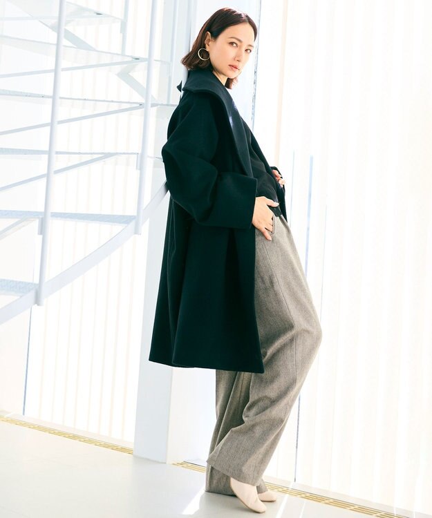 BEIGE， NATION / ウールヘリンボーンタックワイドパンツ C.Gray