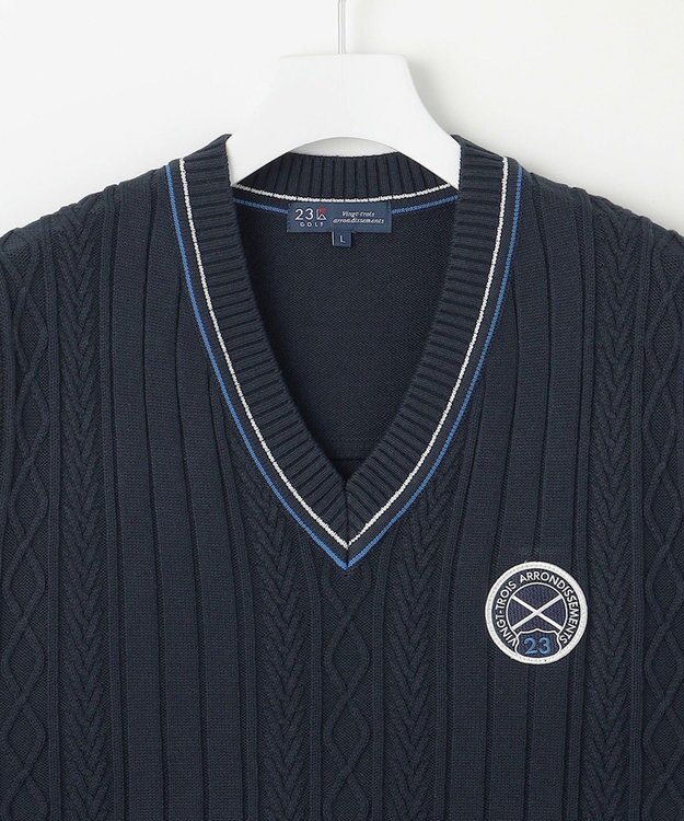 23区GOLF 【MEN】【ウォッシャブル】コットンブレンドニットベスト ネイビー系