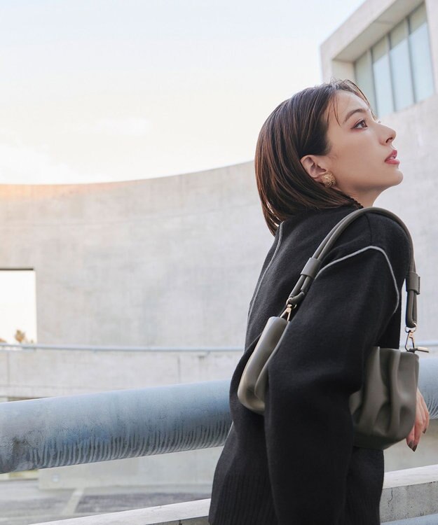 Tiaclasse L 【洗える】配色切り替えニットトップス ブラック