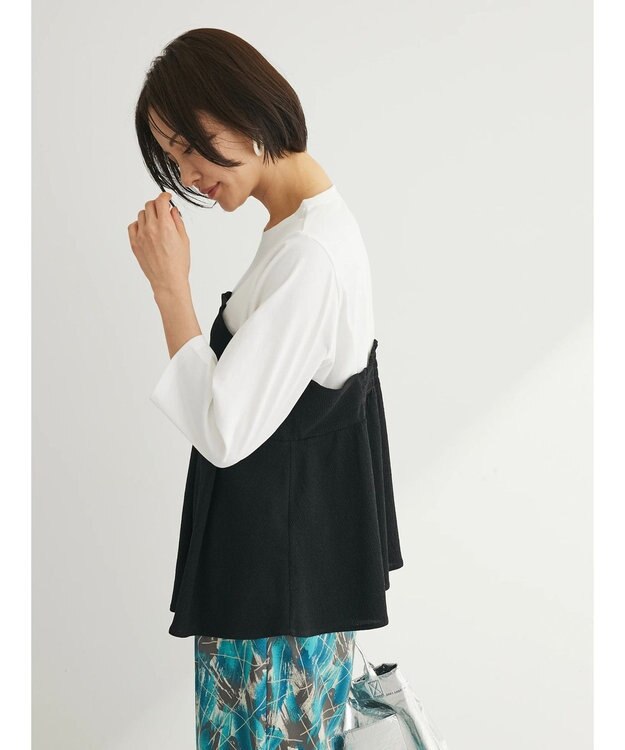 Green Parks ７分袖ビスチェドッキング風カットプルオーバー Black