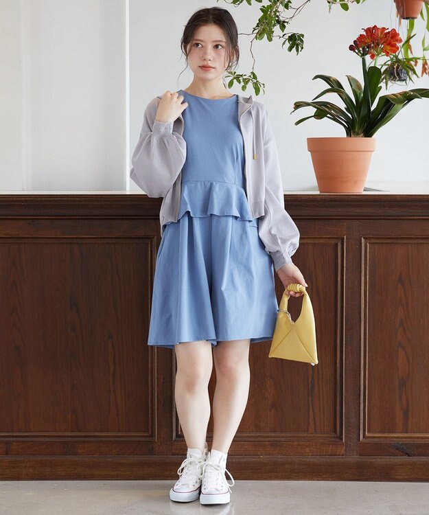 Feroux 【接触冷感・UVカット・吸水速乾】ラッシュガードペプラム オールインワン ブルー系