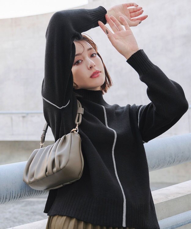 Tiaclasse 【洗える】配色切り替えニットトップス ブラック