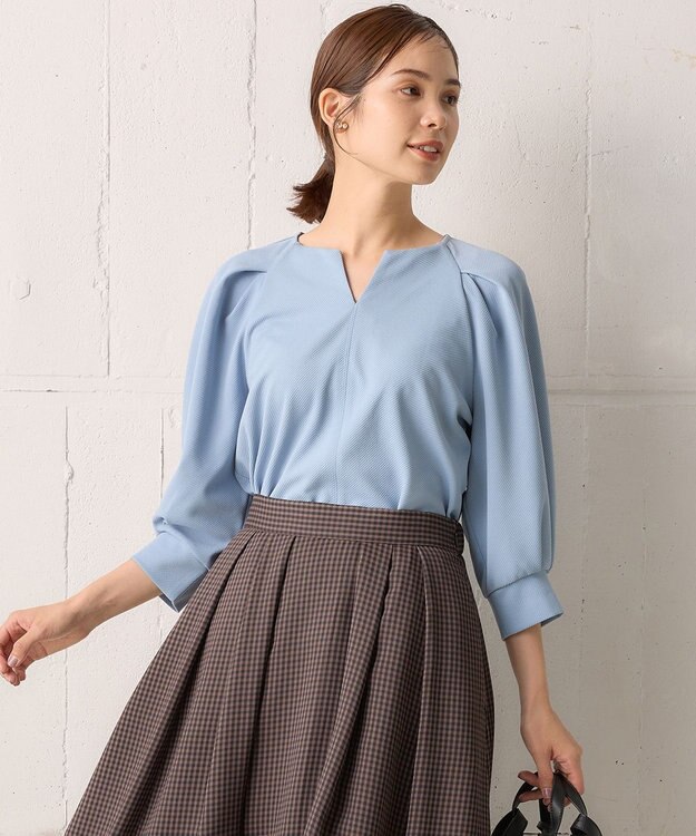 組曲 タックスリーブカルゼ カットソー サックスブルー系