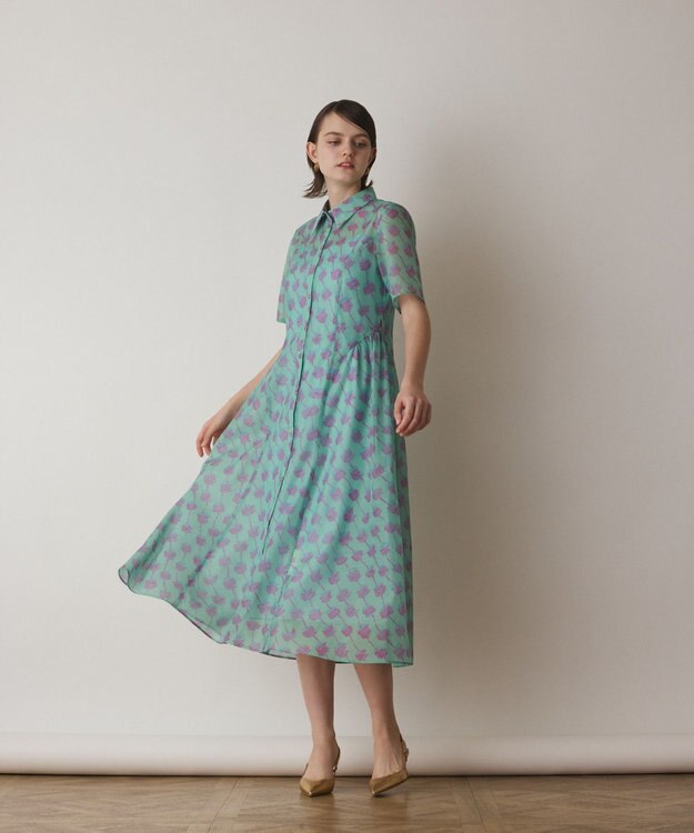 GRACE CONTINENTAL ドローイングプリントワンピース グリーン