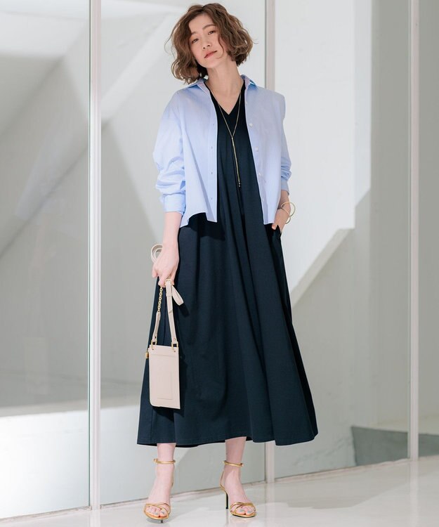 23区 L 【Oggi4月号掲載/洗える】CANCLINI クロップド シャツ サックスストライプ