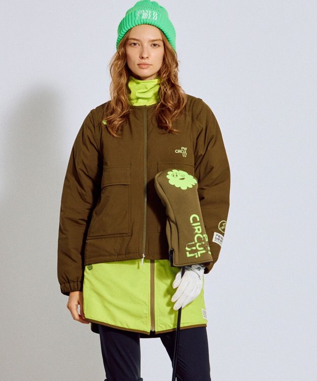 PW CIRCULUS 【撥水加工 / ストレッチ】【WOMEN】デタッチャブルキルティング中綿ブルゾン ゴルフウェア レディース カーキ系