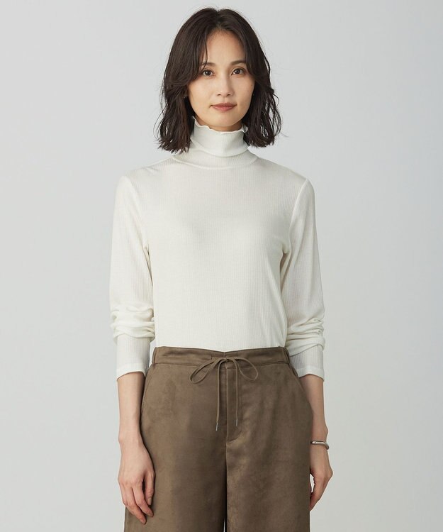 J.PRESS LADIES S カシミヤシルク シアーリブ タートル カットソー アイボリー系