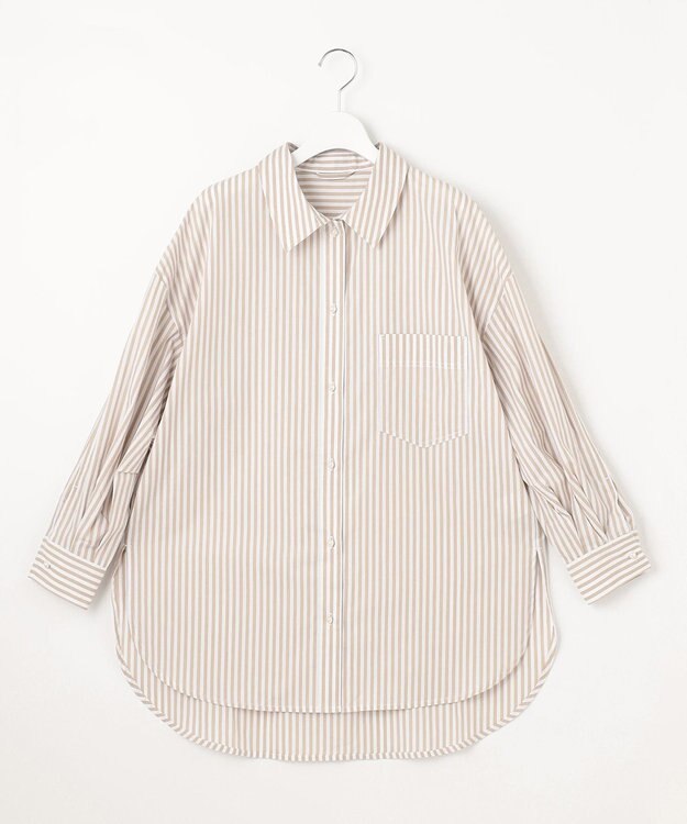 Feroux 【洗える】カラーストライプビッグ シャツ ベージュ系1