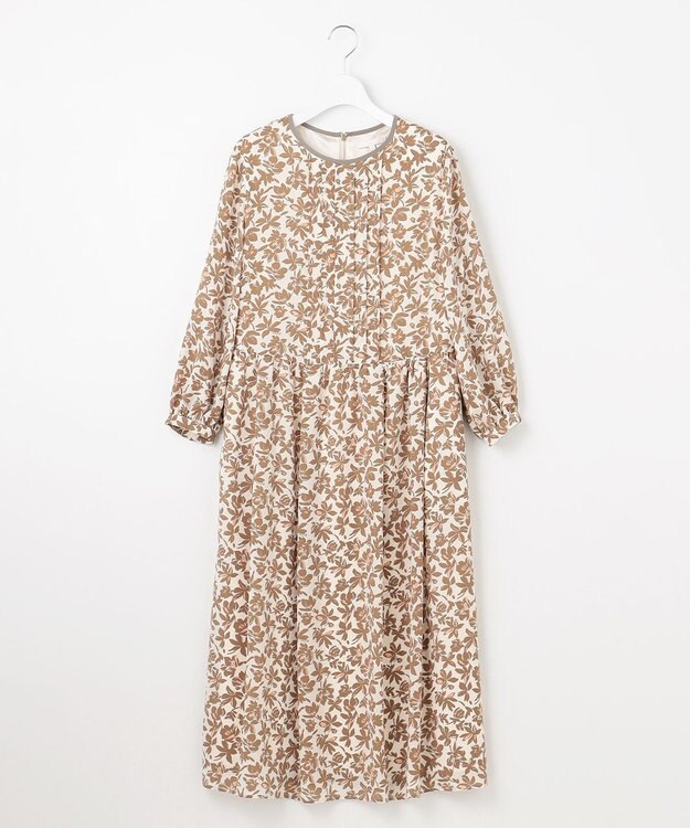 自由区 L 【洗える】スノーフラワープリント ワンピース モカ系