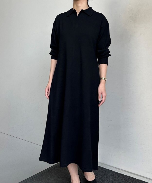 組曲 【加藤ローサさん着用】スキッパーニット ワンピース ブラック系