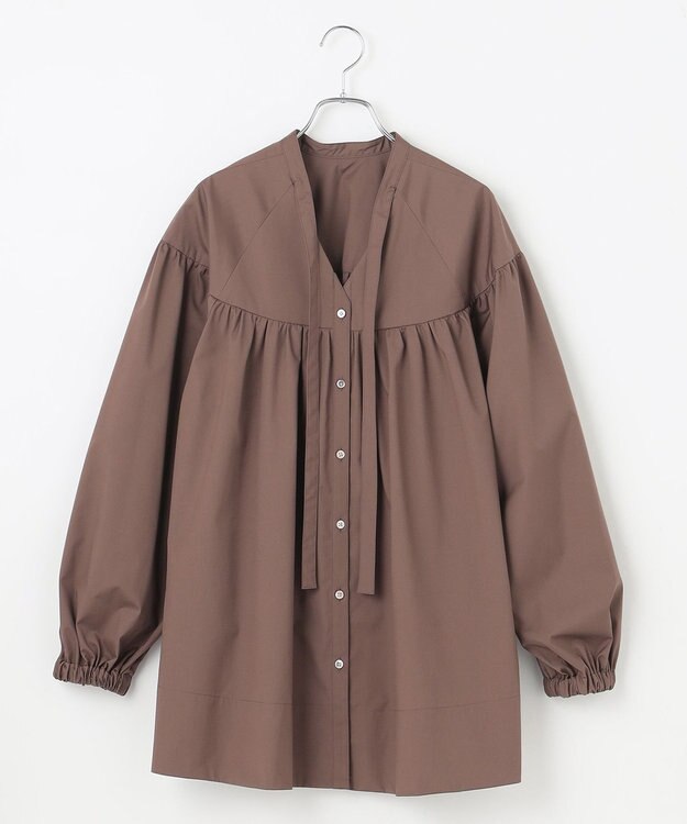 #Newans 【アイロンいらず】バストカットギャザーブラウス ブラウン