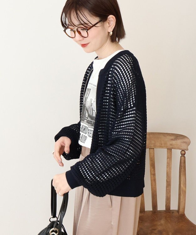 AMERICAN HOLIC 【先行予約】ジップアップメッシュニットカーディガン【WEB限定カラー有り】 Dark Navy