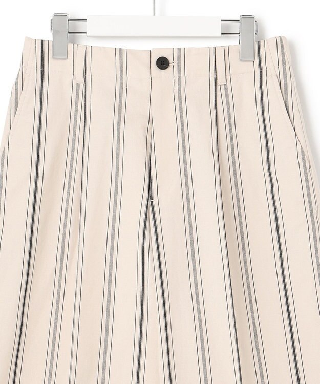 23区 L 【洗える】コットンリネンストライプ クロップド パンツ ベージュ×ブラックストライプ