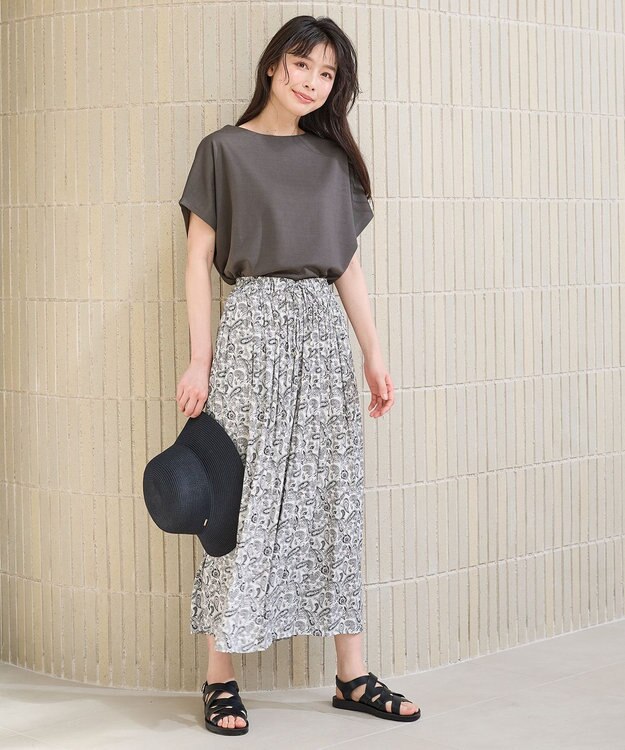 ANY 【洗濯機可/接触冷感/UVカット/アンチピリング】ドライポンチフレンチスリーブプルオーバー モカ