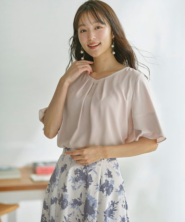 ANY SIS L 【洗える】ラッフルフレアビジュー ブラウス ローズグレー
