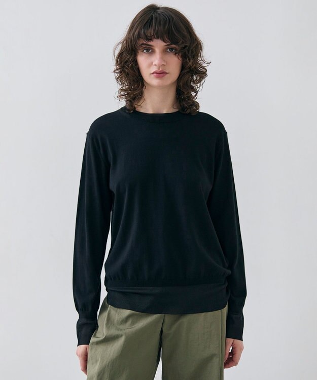 BEIGE， 【洗える】JULIE / シルク混クルーネックシアートップス Black