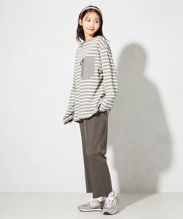 SHARE PARK LADIES 【洗える】ナチュラルワッシャー　セミフレアパンツ モカ