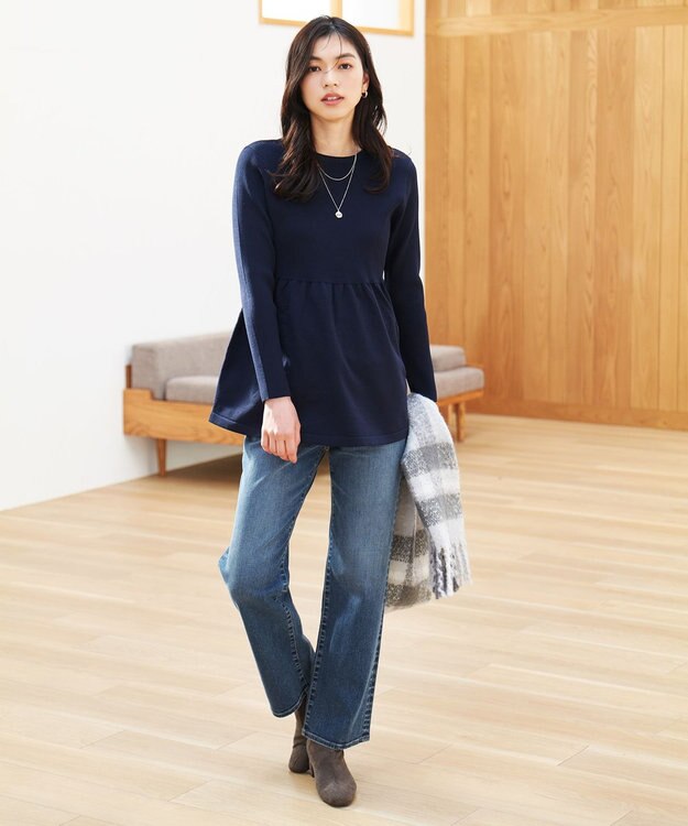 ANY L リブコンビペプラムニット ネイビー