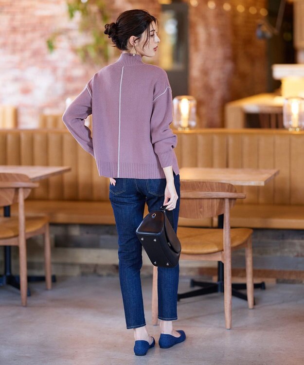 Tiaclasse L 【洗える】配色切り替えニットトップス パープル