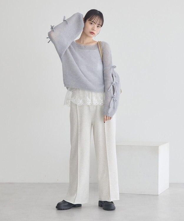 earth music&ecology サイドリボン透かしニットプルオーバー Grayish Blue