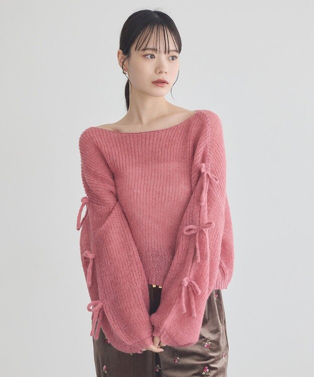 earth music&ecology サイドリボン透かしニットプルオーバー Pink