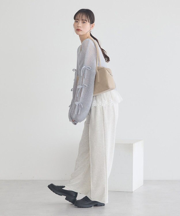 earth music&ecology サイドリボン透かしニットプルオーバー Grayish Blue