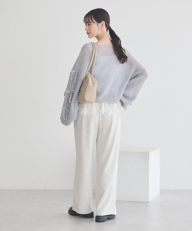 earth music&ecology サイドリボン透かしニットプルオーバー Grayish Blue