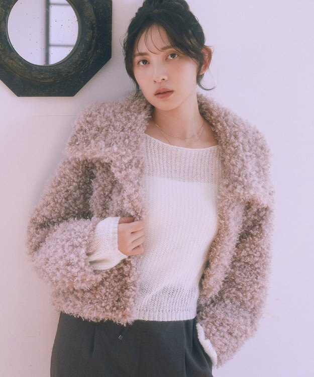 earth music&ecology サイドリボン透かしニットプルオーバー Off White