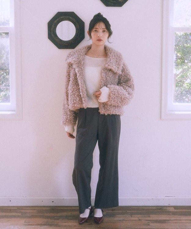 earth music&ecology サイドリボン透かしニットプルオーバー Off White