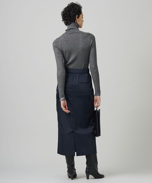 ICB L 【洗える】ウォームサテン カーゴスカート ネイビー系