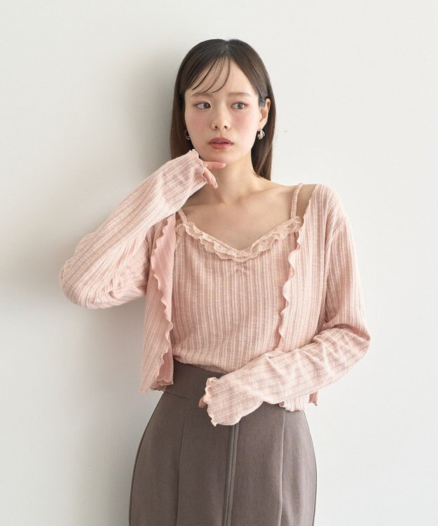 earth music&ecology 【2点セット】ＳＥＴ２点メローボレロ＋フリルキャミソール Pink
