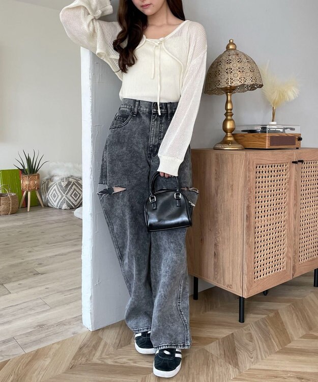 WEGO アンサンブルメッシュリボンカーディガン オフホワイト