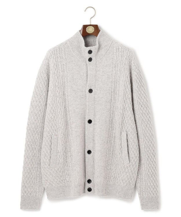 J.PRESS MEN 【KING SIZE】【Cash Lamb’s Wool】ハイネックケーブルカーディガンニット ライトグレー系