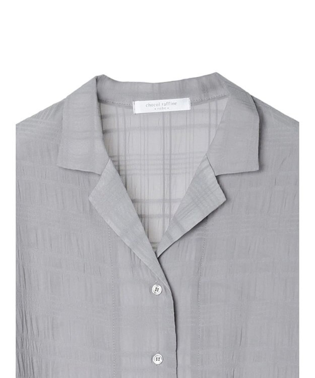 Green Parks シアーチェック開襟ブラウス Grayish Blue